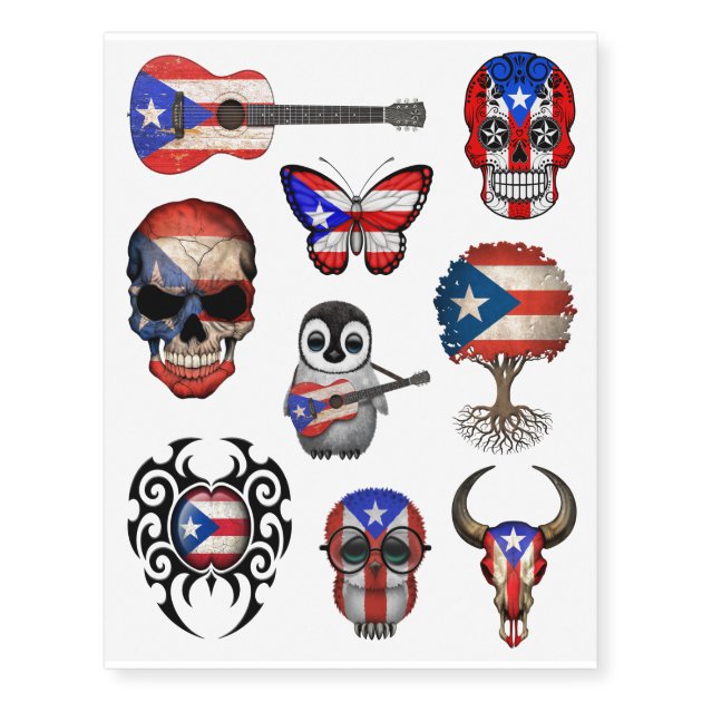 Patriotic Puerto Rican Flags Collection Temporary Tattoos